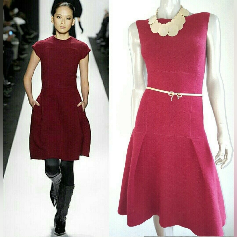 $3,800 OSCAR DE LA RENTA STUNNING WOOL CASHMERE PLEADED RUNWAY DRESS US S